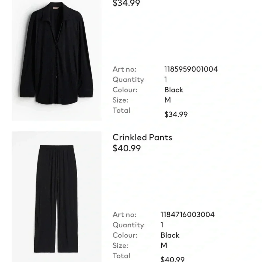 H&M MATCHING CRINKLE SET SIZE MEDIUM BLACK LOUNGEWEAR - Picture 3 of 8